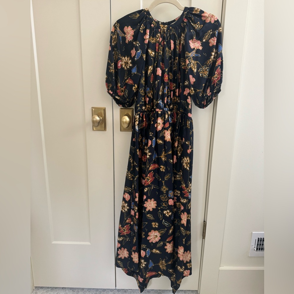 Ulla Johnson Navy and Gold Floral Dress